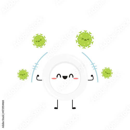 White blood cell and bacteria character design. White blood cell on white background. Covid 19.