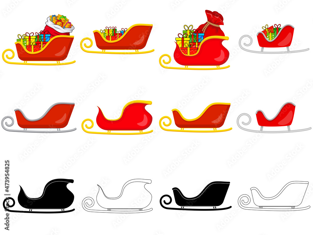christmas santa claus sleigh stock vector set illustration isolated on white background
