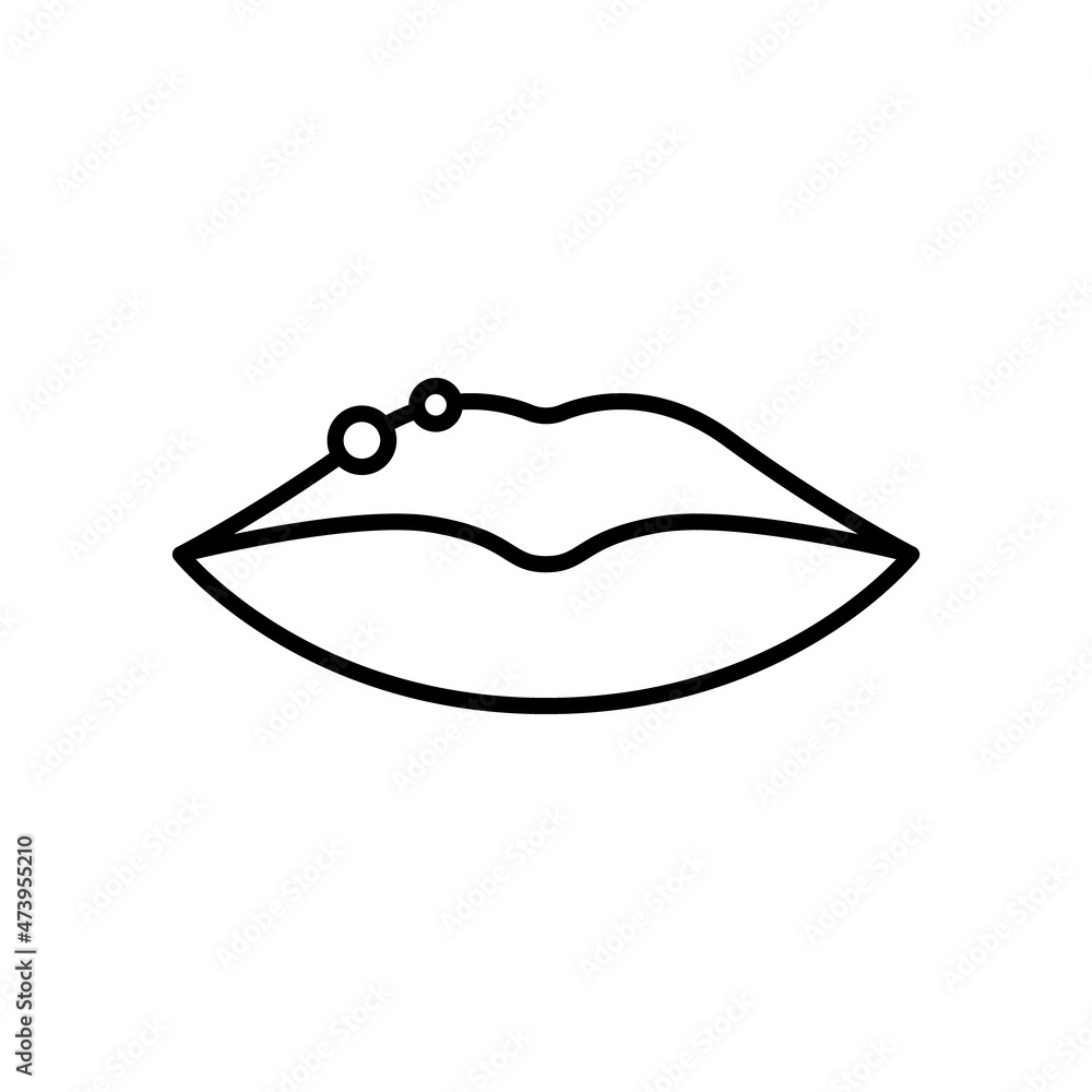 Fototapeta premium Herpes Infection on Lips Line Icon. Blister, Pimple, Acne and Rash on Lips Outline Icon. Herpes Virus Disease. Editable Stroke. Isolated Vector Illustration
