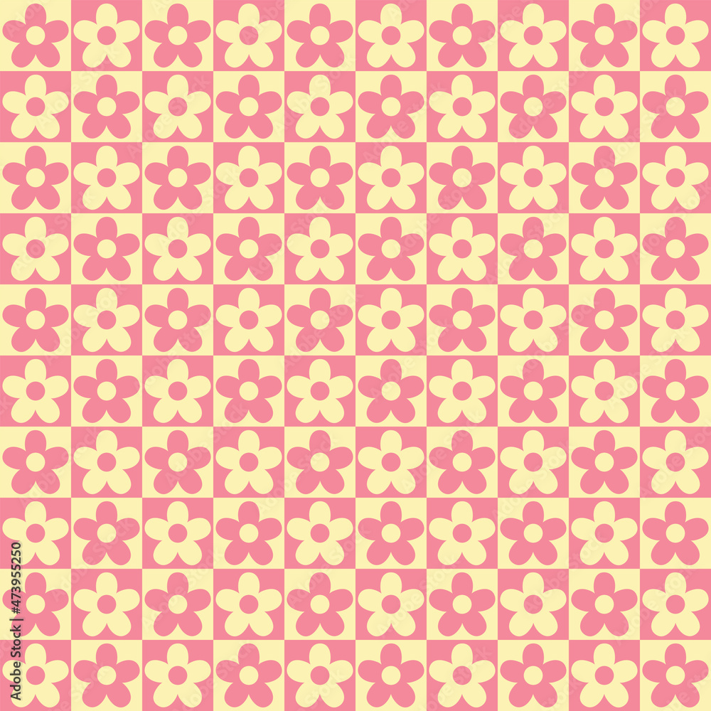 Chess table seamless pattern with geometric flowers. Simple and trendy flat vector illustration in retro style. Colorful background, 60s, 70s, hippie aesthetic Chess table seamless pattern with geometric flowers. Simple and trendy flat vector illustration in retro style. Colorful background, 60s, 70s, hippie aesthetic