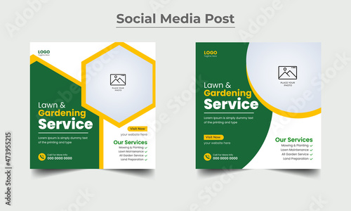 Lawn garden or landscaping care service social media post template