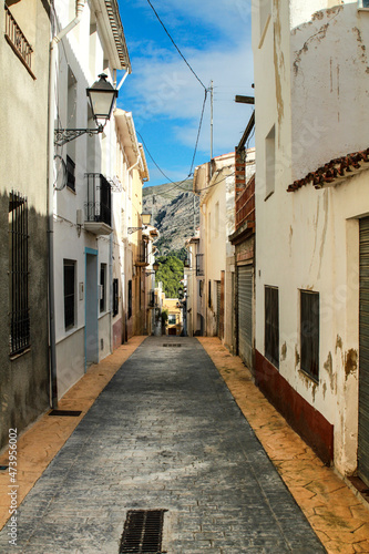 Narrow street and typical facades of Beniarda village