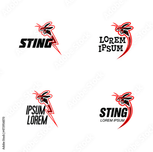 Wasp, Mosquito, Sting, Insects, Kids club. Set of logos with cartoon character. Vector illustration. Sting like a wasp