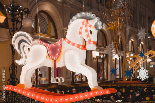 Christmas decoration in Moscow. The preparations for the New Year Eve