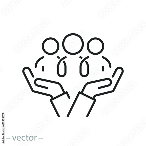 inclusion social equity icon, help or support employee, gender equality, community care, age and culture diversity, people group save, thin line symbol - editable stroke vector illustration photo