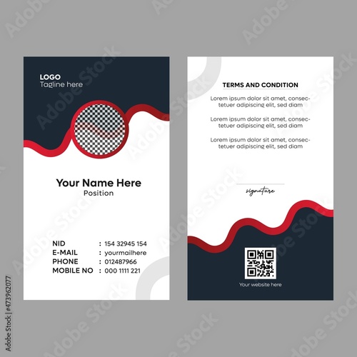Creative flat black id card , access card, corporate card key, personal security badge, press event pass vector template