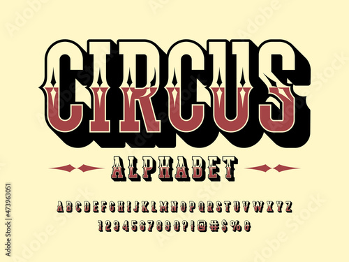 Stylish vintage styled alphabet design with uppercase, numbers and symbols