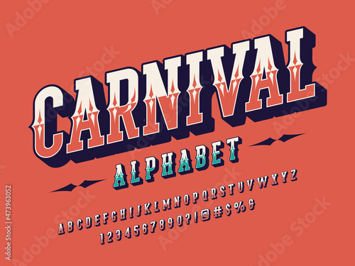Stylish vintage styled alphabet design with uppercase, numbers and symbols