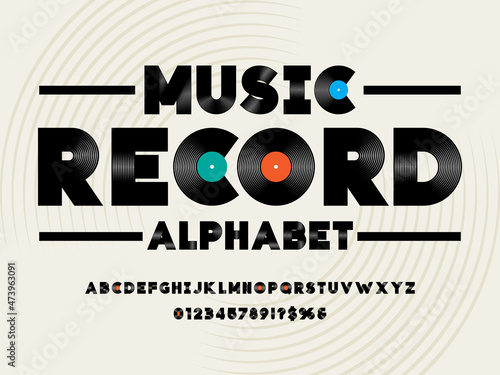 vector of phonograph disc record font and alphabet design with uppercase, numbers and symbols