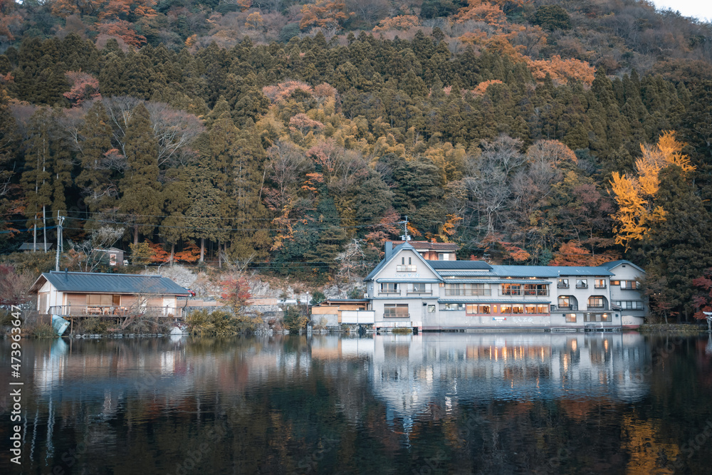 湯布院　金鱗湖　秋　紅葉