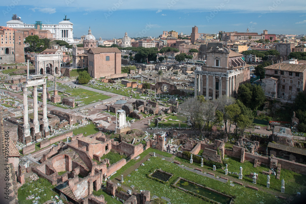 Roma. Panorama dei Fori Imperiali dal Colle Palatino