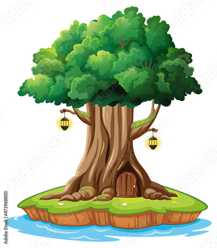 Fantasy tree house inside tree trunk