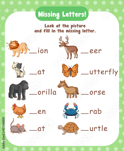 Fill in the missing letter worksheet template © GraphicsRF