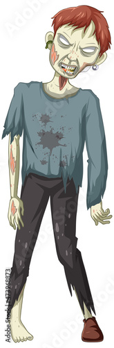 Scary zombie character on white background