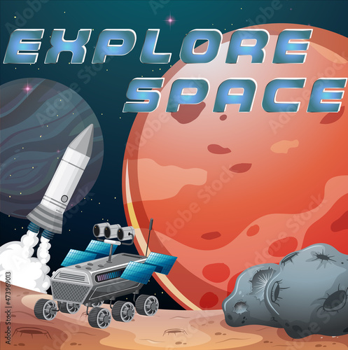 Explore Space logo on planet comet background