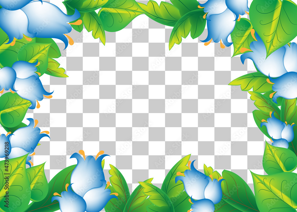 A frame of blue flowers and leaves on a transparent background Stock ...