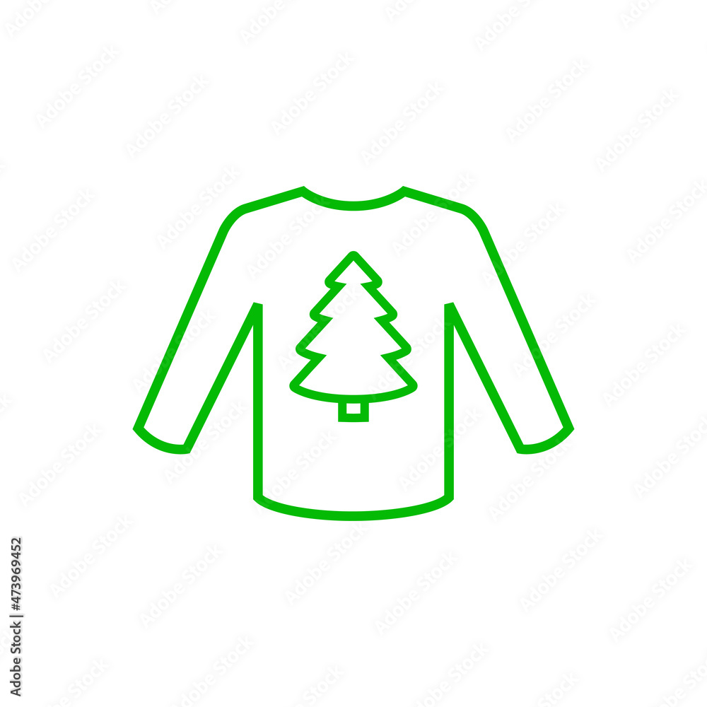 Logotipo con silueta de árbol de navidad en suéter de invierno con líneas en color verde Logotipo con silueta de árbol de navidad en suéter de invierno con líneas en color verde