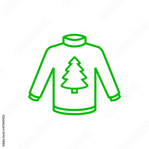 Logotipo con silueta de árbol de navidad en suéter de invierno con líneas en color verde