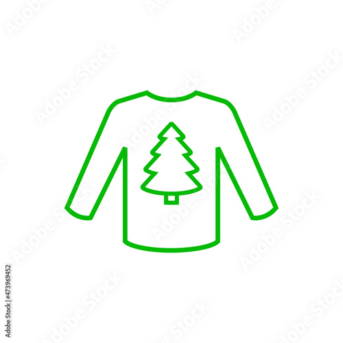 Logotipo con silueta de árbol de navidad en suéter de invierno con líneas en color verde