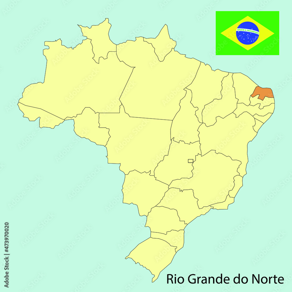 Obraz premium brazil map, rio grande do norte state, vector illustration 