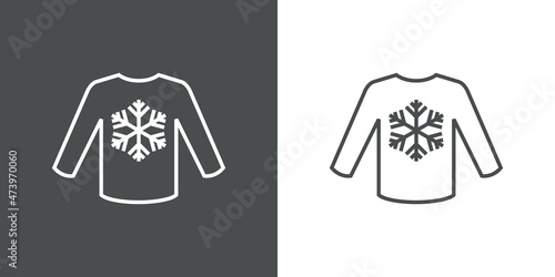 Logotipo con silueta de copo de nieve en suéter de invierno con líneas en fondo gris y fondo blanco