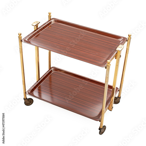 Vintage Food serving trolley on white background