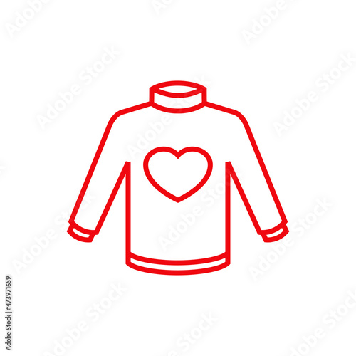 Logotipo con silueta de corazón en suéter de invierno con líneas en color rojo