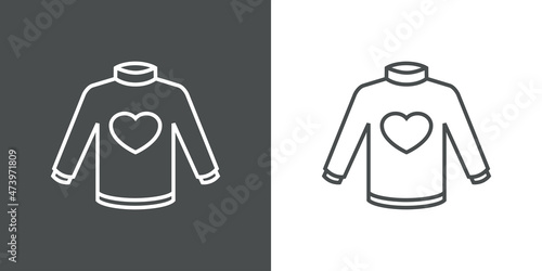 Logotipo con silueta de corazón en suéter de invierno con líneas en fondo gris y fondo blanco