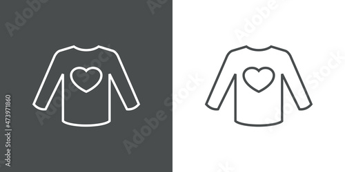 Logotipo con silueta de corazón en suéter de invierno con líneas en fondo gris y fondo blanco