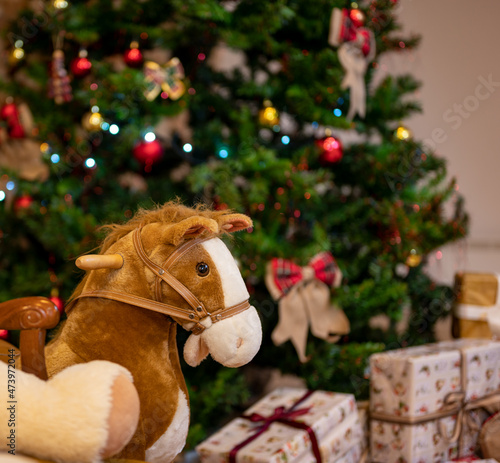 Merry Christmas seasonal background set, santa and tree photo