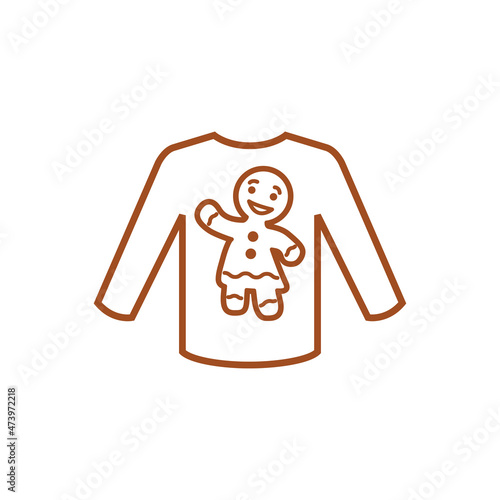 Logotipo con silueta de mujer de pan de jengibre en suéter de invierno con líneas en color marrón