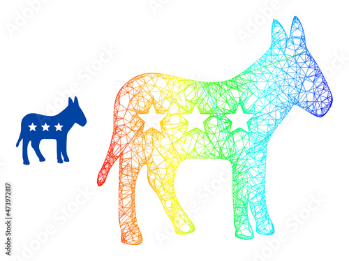 Crossing mesh american donkey carcass illustration with rainbow gradient. Bright carcass net american donkey icon. Flat carcass created from american donkey icon and intersected lines.