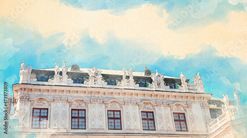 Photography Watercolor pattern of Vienna Austria colorful illustration card Belvedere palace