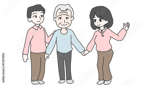 介護する看護師さんと高齢の男性　イラスト