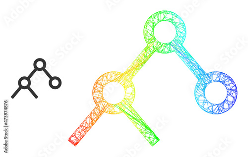 Net mesh binary links wireframe icon with rainbow gradient. Colorful frame net binary links icon. Flat frame created from binary links symbol and crossed lines.