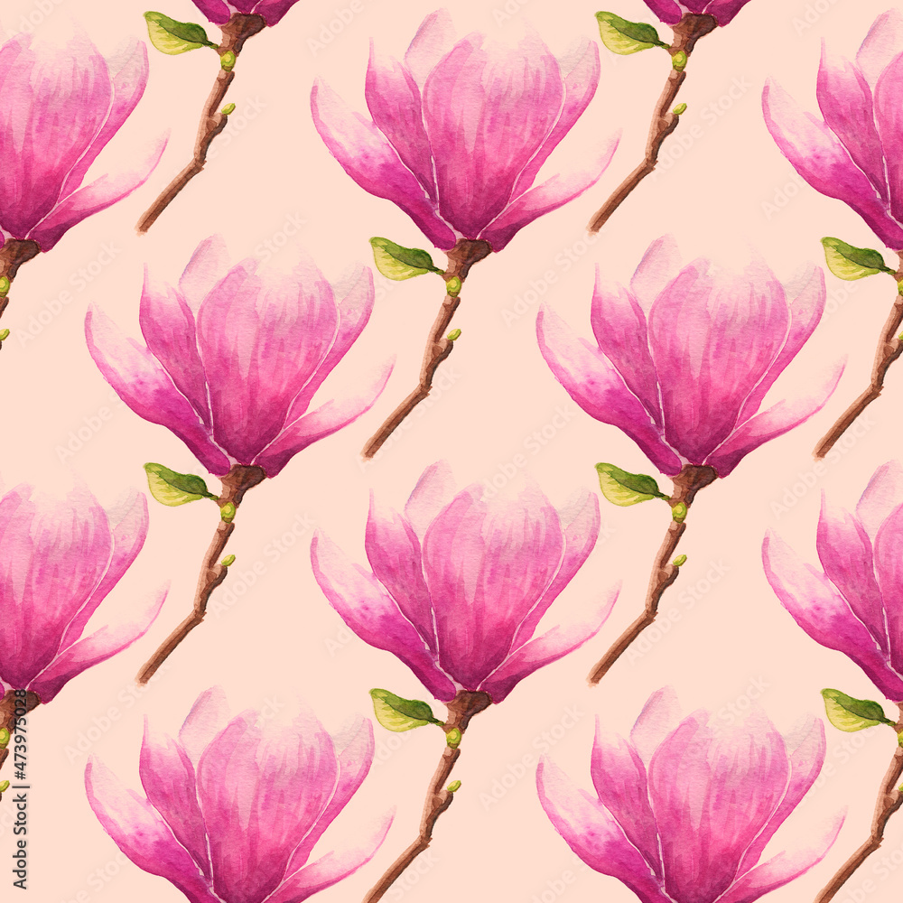 Hand drawn watercolor magnolia seamless pattern Hand drawn watercolor magnolia seamless pattern