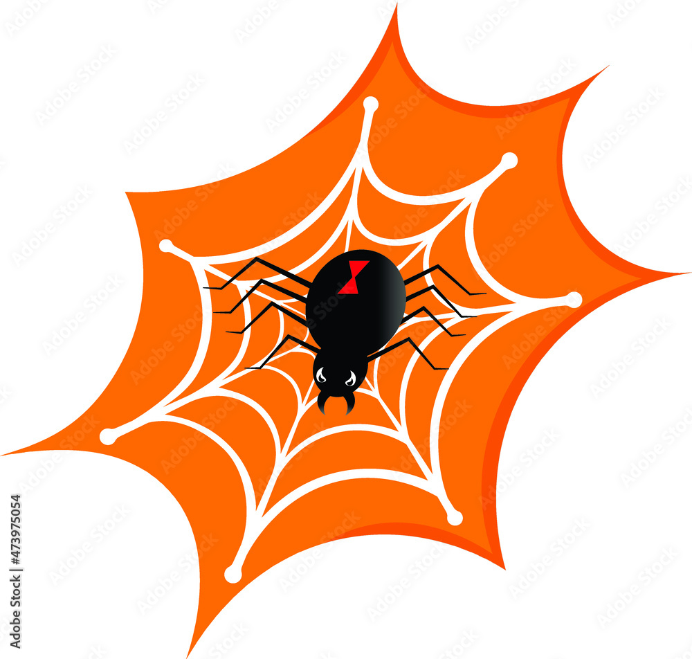 Naklejka premium venomous black spider sits on a white web