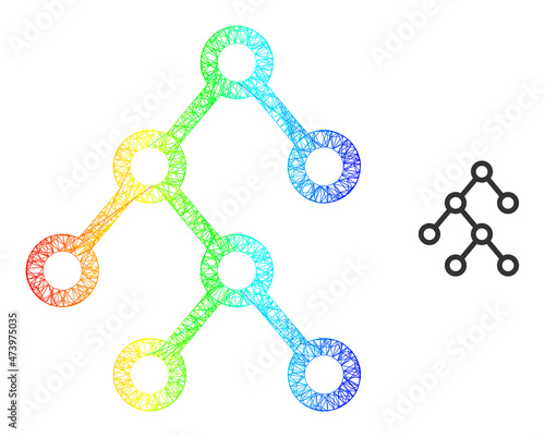 Crossing mesh binary tree wireframe icon with spectrum gradient. Colorful frame mesh binary tree icon. Flat mesh created from binary tree icon and intersected lines.