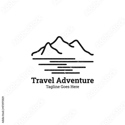 Vintage Mountain Drawing for hipster travel adventure outdoor retro logo design