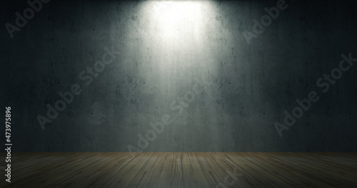 Empty Dark Room Interior with light from Ceiling Lamp