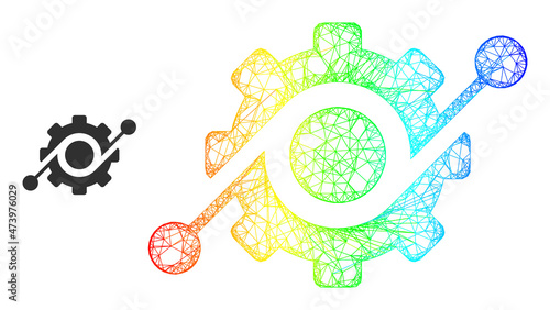 Net mesh clever machine frame icon with spectrum gradient. Bright frame net clever machine icon. Flat frame created from clever machine icon and intersected lines.