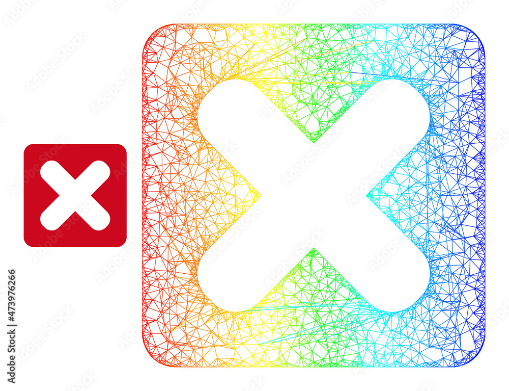 Crossing mesh close button carcass icon with spectrum gradient. Vibrant frame net close button icon. Flat frame created from close button icon and crossing lines. Crossing mesh close button carcass icon with spectrum gradient. Vibrant frame net close button icon. Flat frame created from close button icon and crossing lines.