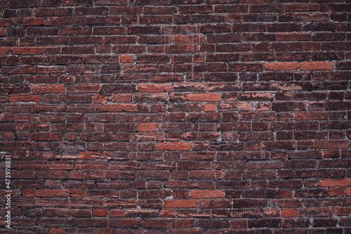 Masonry brick wall texture background . Panoramic view . Old vintage rough wall