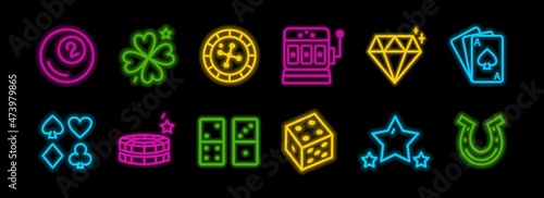 Casino neon icons. Neon-style templates. Vector illustration