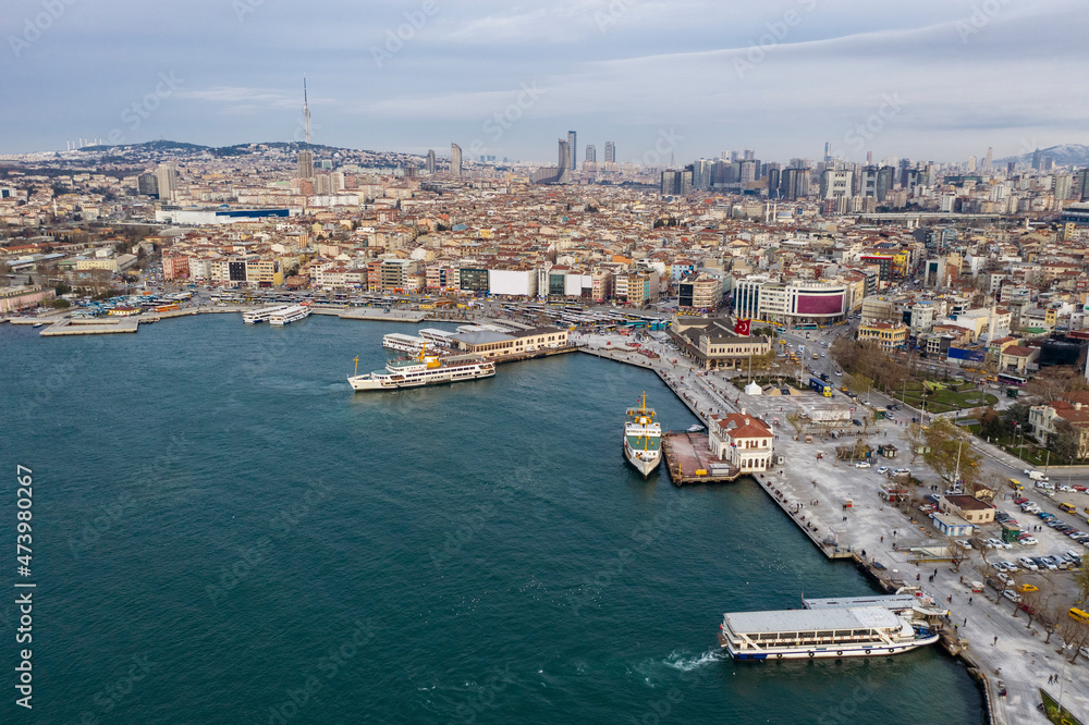 Turkey, Istanbul, Aerial view of Kadikoy harbor