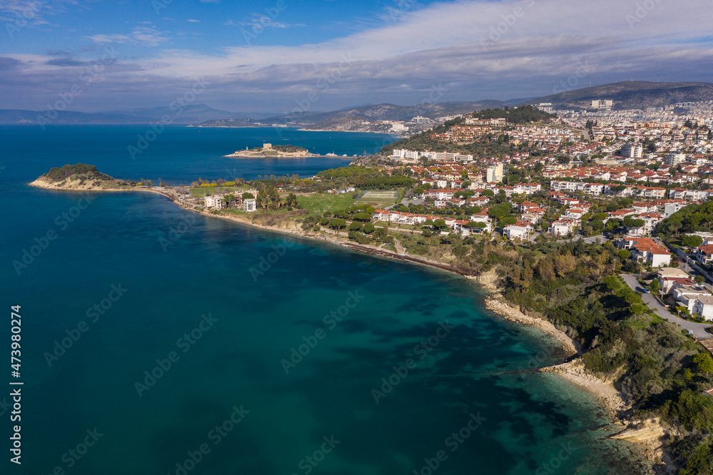 Turkey, Aydin Province, Kusadasi, Aerial view of coastal town in summer Turkey, Aydin Province, Kusadasi, Aerial view of coastal town in summer