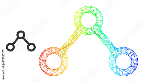 Mesh net connections frame illustration with spectrum gradient. Vibrant frame net connections icon. Flat carcass created from connections icon and crossed lines.