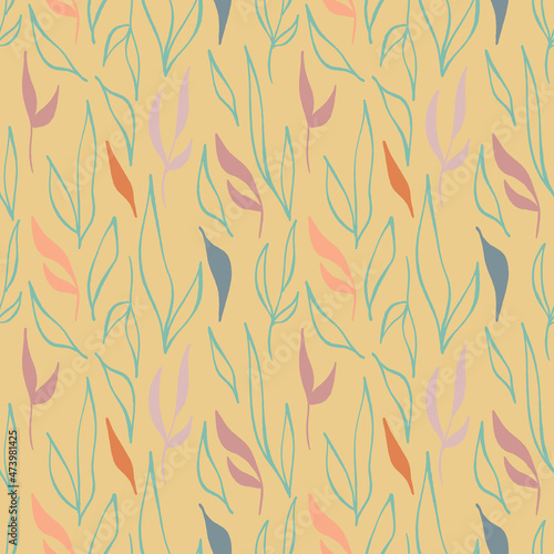 Modern colorful plants illustration pattern. Creative collage contemporary floral seamless pattern. Fashionable template for design.