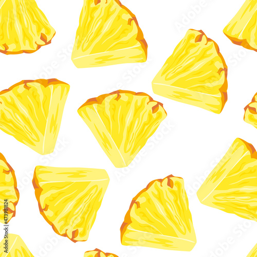 Pineapple slices seamless pattern. Vector illustration of sweet tropical fruit. Cartoon flat style. Sweet food background.