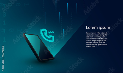 Application of Smartphone with business graph and analytics data on isometric mobile phone.